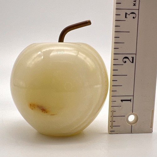 Vintage Onyx Apple Paperweight Figurine Marble Stone Brass Stem - Picture 11 of 11