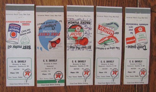 TEXACO GAS STATION MATCHBOOK: C.U. SHIVELY (MILTON, PENNSYLVANIA) (1950s) -F24 - Picture 2 of 2
