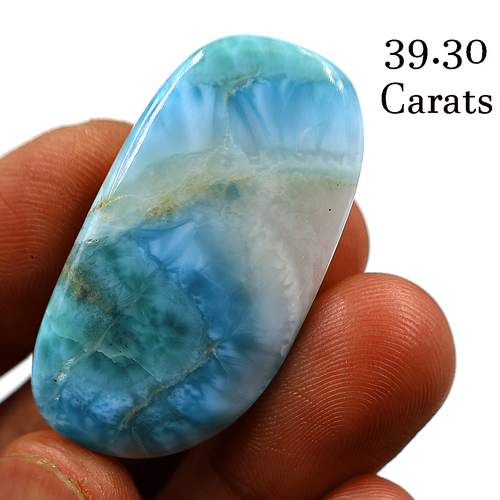 39 Cts Natural Dominican Larimar Top Grade 39.6x21mm Freeform Cabochon Gemstone - Picture 4 of 12