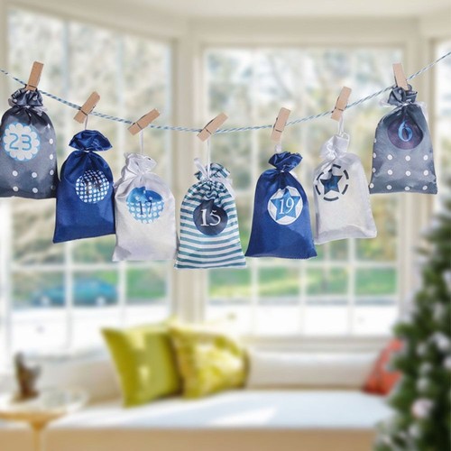 Hanging Christmas Advent Calendar Bag Drawstring Gift Bag Jewelry Storage - Picture 10 of 18