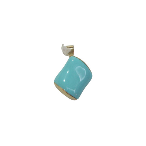 Pendentif Camée En Turquoise Naturelle Arizona Sertie Or Jaune 18 Carats - Neuf Sans Emballage