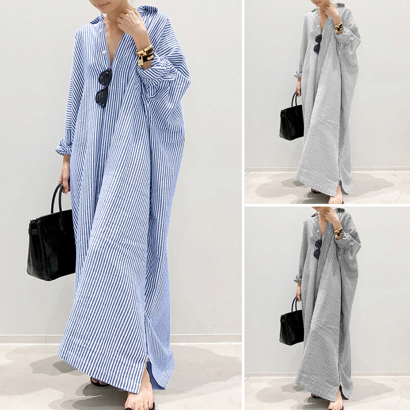 Casual Striped Print Lace Up Buckle Turndown Collar A Line Dresses Casual Striped Print Lace Up Buckle Turndown Collar A Line Dresses