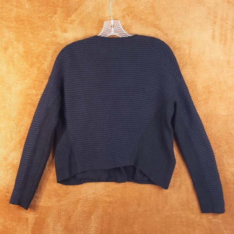 Cardigã MAJE Suéter Feminino Tamanho 1 Preto com Zíper com nervuras Casaco Angorá Robusto - Imagem 4 de 4