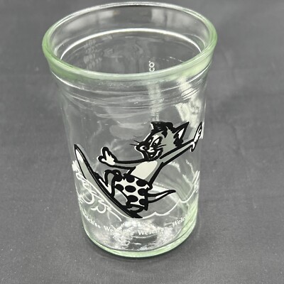 Vintage 1990 Glass Jar Tom And Jerry Cat Surfing Surfer Surf Welch's Mug Decor