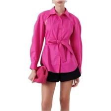 NEW Derek Lam 10 Crosby Size 00 Casper Bolero Sleeve Button Down Pink Blouse 2-1