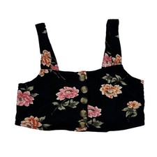 American Eagle Crop Top Size XS Black Floral Print Smocked Sleeveless Fitted