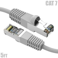 5FT Cat7 RJ45 Network LAN Ethernet SSTP Patch Cable Shielded Copper 600MHz Gray