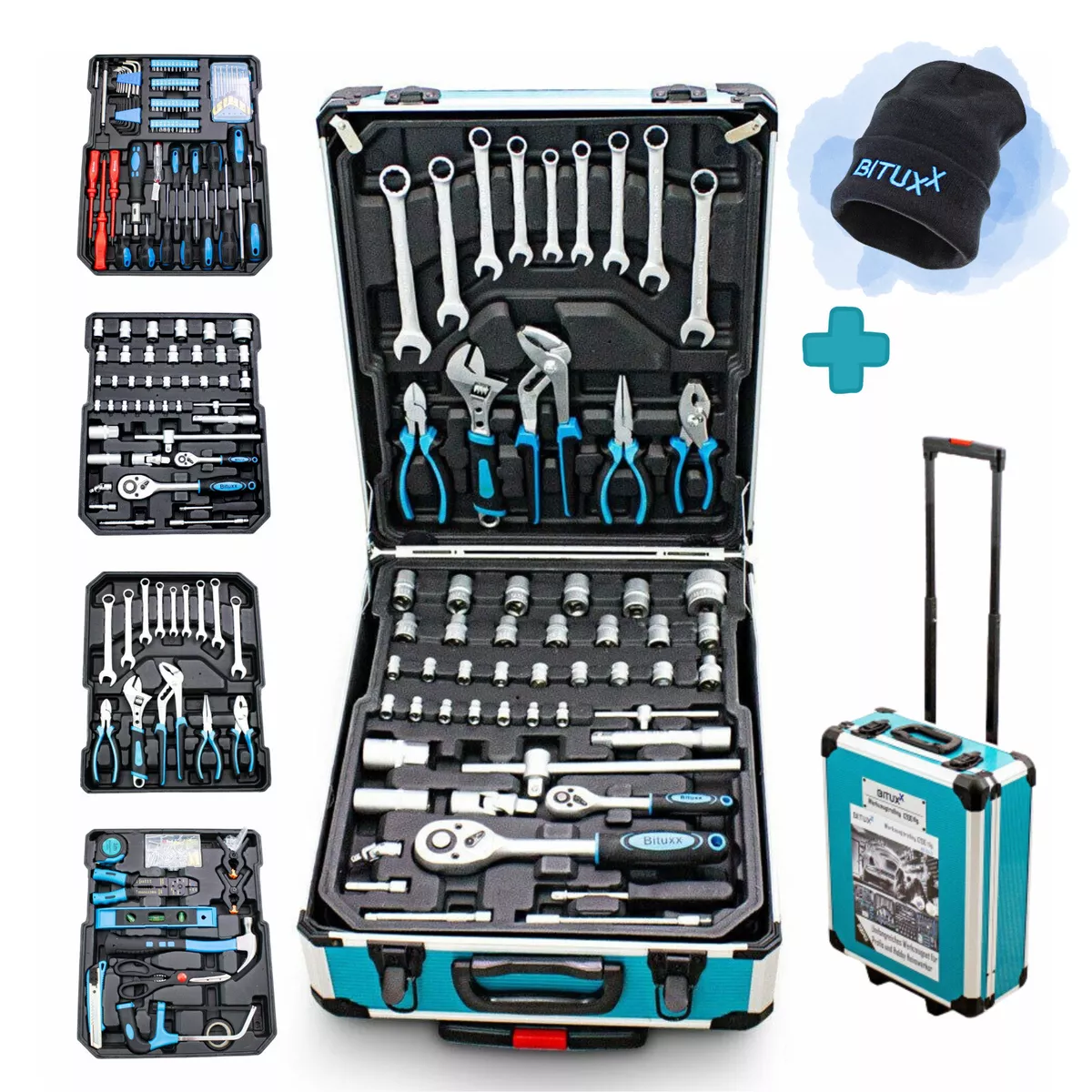 Werkzeugkoffer 1200 tlg mit Ratschenringschlüssel + Mütze Bituxx 
