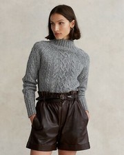 Ralph Lauren Wool Blend Aran Knit Turtleneck Grey Sweater Size M C