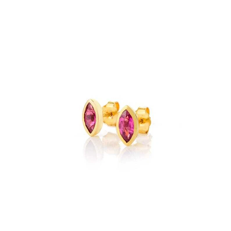 14K Yellow Gold Natural Marquise Ruby Gemstone Minimalist Dainty Studs Earrings - Image 4 of 4