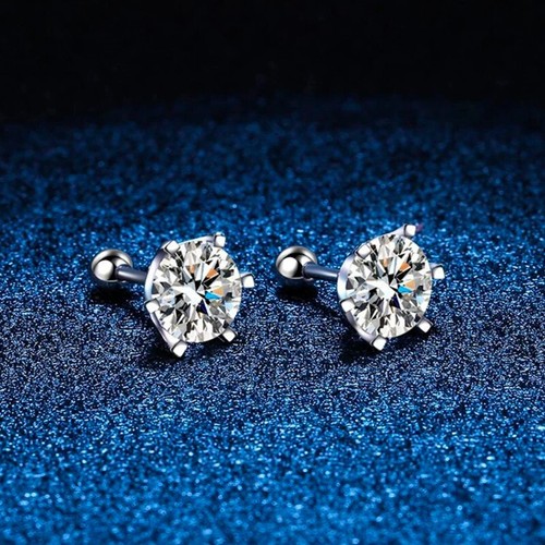 3.5-6mm Round Cut Moissanite Diamond Stud Earrings Women Gift 14K White Gold - Picture 1 of 12