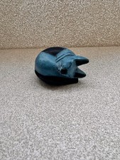 Blue Painted Wooden Carving Sleeping Cat Ornament Vintage Style