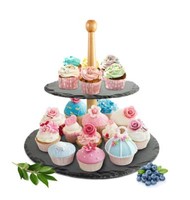 Etagere 2 StöCkig Ø30Cm Aus Schiefer Kuchenplatte KuchenstäNder ServierstäNder