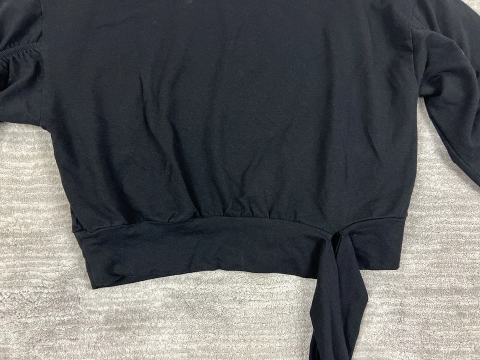 Sudadera Kensie Jeans Mujer Grande Negra Reunida Corbata Frontal Top Mangas Acanaladas Foto 3 de 4