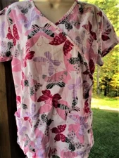 bonita Scrubs Brand SCRUB TOP Size S-  Colorful Butterflies on White Background 