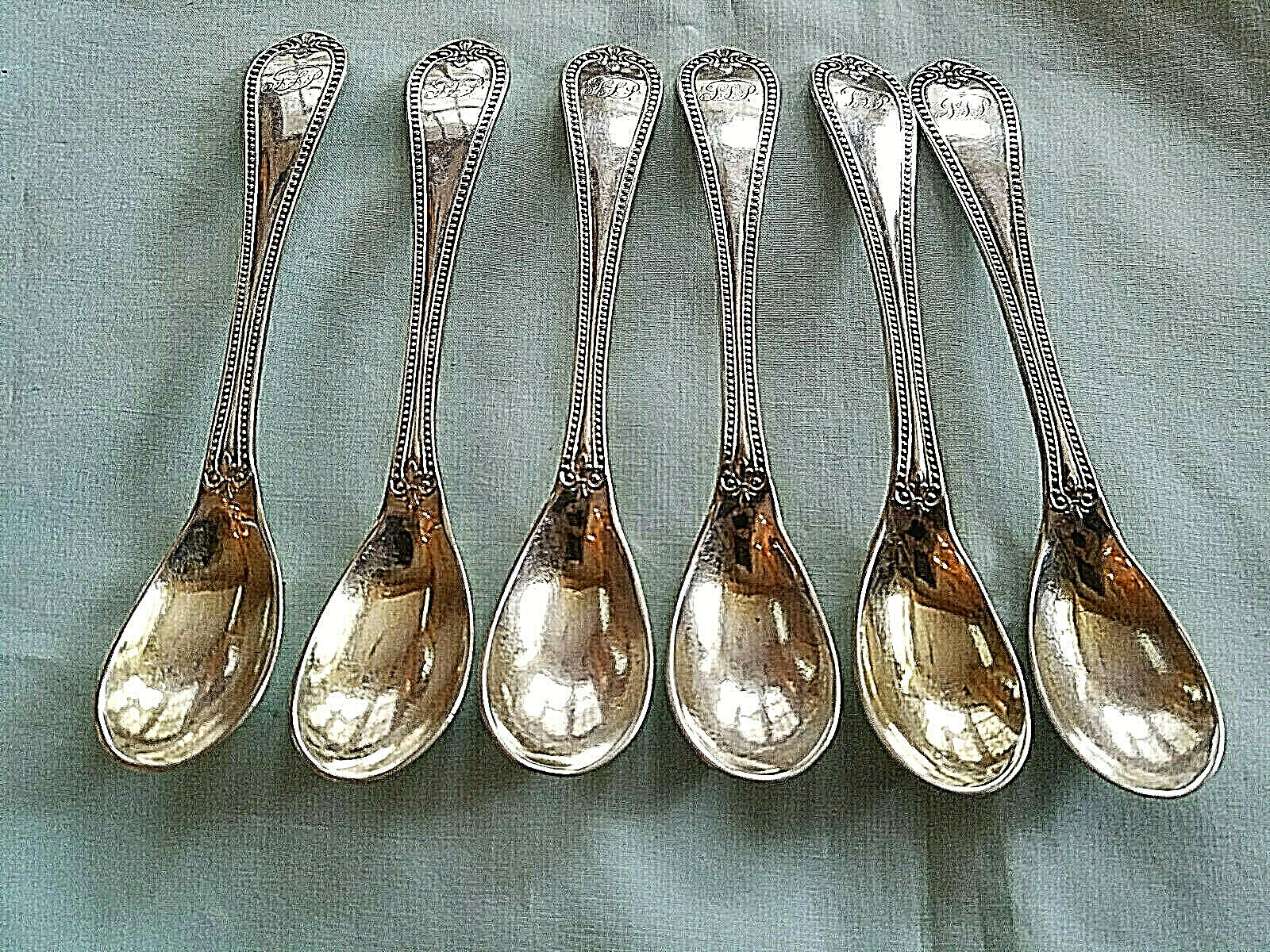 6 Coin Silver Egg Spoons 5 3/4" by Bailey & Co. Philaadelphia 1848 Mono