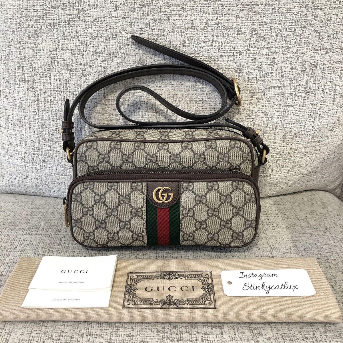 GUCCI Ophidia small leather-trimmed printed coated-canvas camera bag