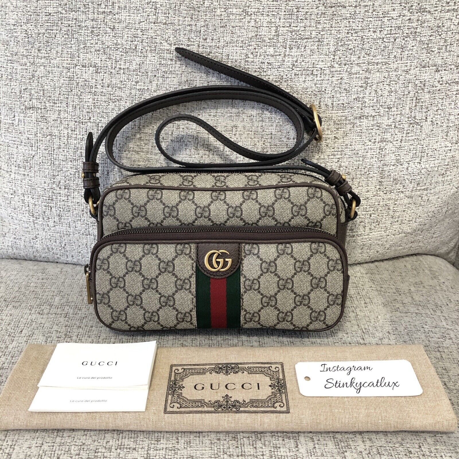 NEW GUCCI 723312 Ophidia Beige ebony GG Supreme small messenger