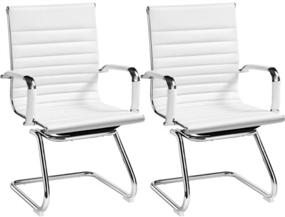 Office Reception Chair Mid-back Ergonomic Desk Chair with Covered Armrests