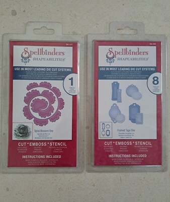 2x SPELLBINDERS Shapeabilities Dies Spiral Blossom One & Framed Tags One Brandneu in Verpackung