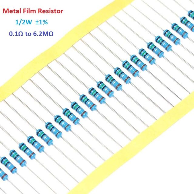 100pcs Metal Film Resistor 1/2W 0.5W 1% Tolerance 0.1 Ohm to 6.2M Ohm 100pcs Metal Film Resistor 1/2W 0.5W 1% Tolerance 0.1 Ohm to 6.2M Ohm