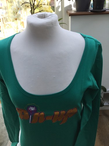 T-Shirt Chupa Chups Gr. S Teenager Mädchen Frau Jadegrün L S 'Pin Up' Logo - Bild 2 von 5