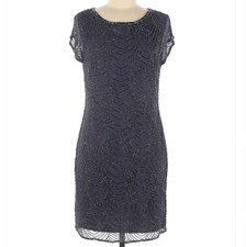 Pisarro Nights Beaded Cap Sleeve Cocktail Shift Dress Sz 8 Purple Lined