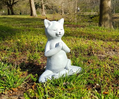 Meditating Cat Statue, Concrete Statues, Garden Decor, Cement Cat, Cats