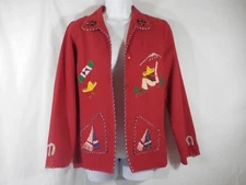 Mexican Wool Jacket Vintage Souvenir Red Womens sz XS-S Hand Embroidered