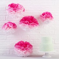 Pom Poms 5 StüCk Ombré Look Pink / Weiß - Dekoration Geburtstag Hochzeit Taufe