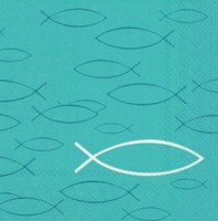 "40 Servietten\"Peaceful Fish Blau\"Konfirmation*Fisch*Kommunion Taufe Fisch Deko"
