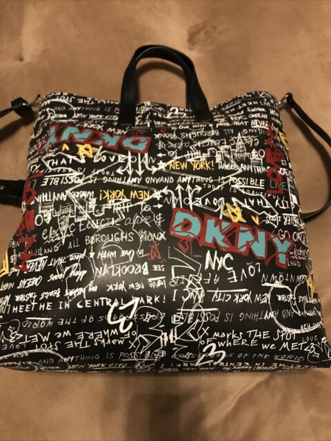 DKNY Tilly Graffiti Black Tote Bag Purse Crossbody Handbag for sale