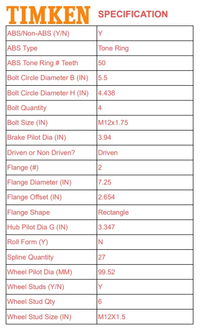 Conjunto de buje y cojinete de rueda Timken para GMC Canyon 2004 2005-2008 4x4 6 tacos Foto 3 de 4
