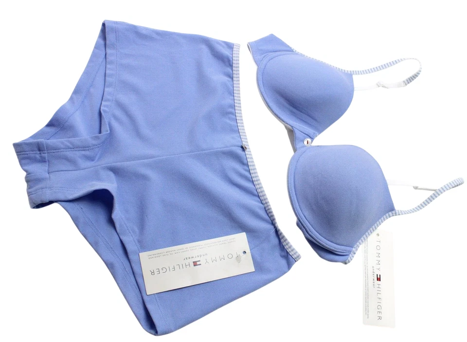 TOMMY HILFIGER Padded Bra Boy Shorts Underwear Women's UK 34 / UK 12 Blue - Image 2 of 4
