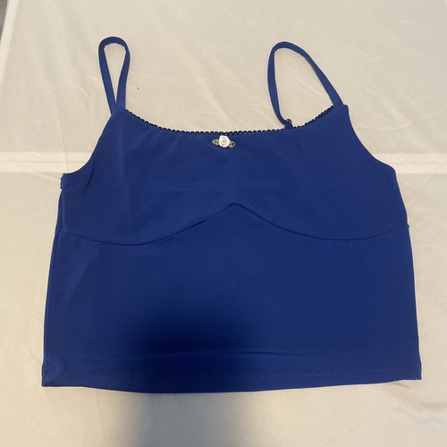 Women's Blue Solid Wireless Bralette Bra Spaghetti Straps Adjustable Pullover
