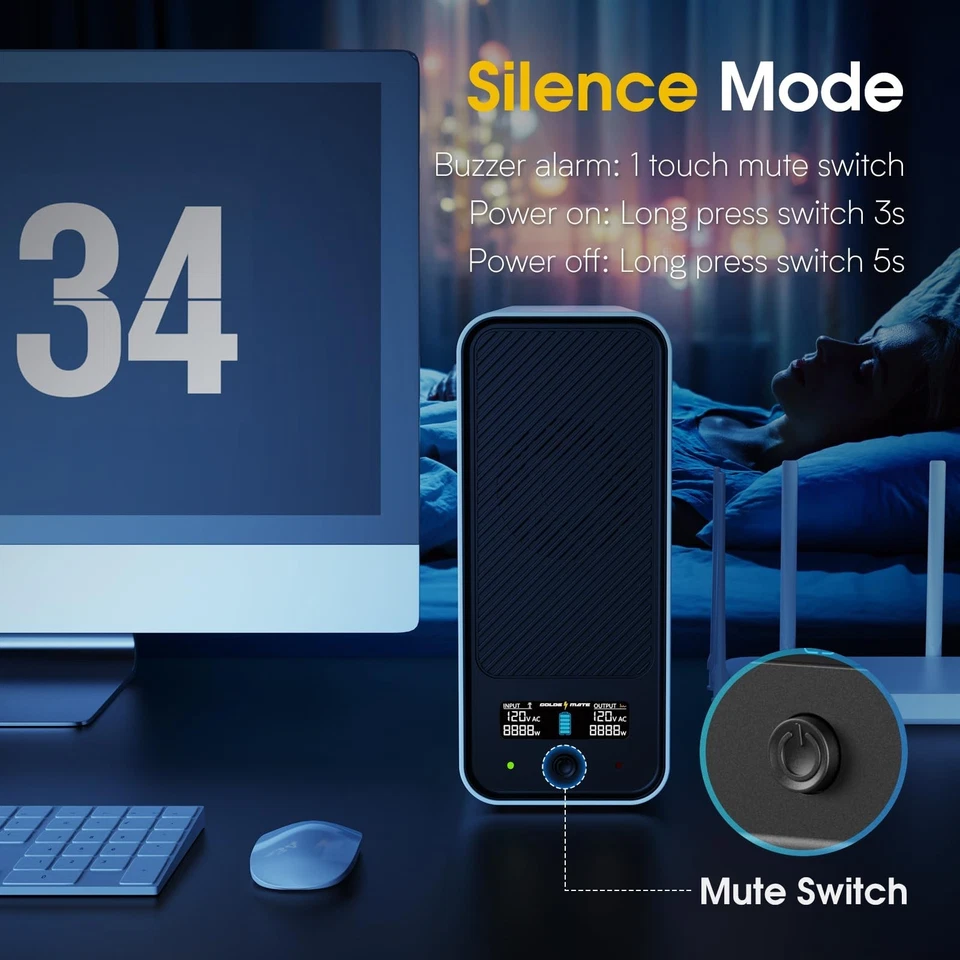 Batería de respaldo Goldenmate LiFePO4 UPS 1000VA/600W, onda sinusoidal pura para router de PC Foto 4 de 4