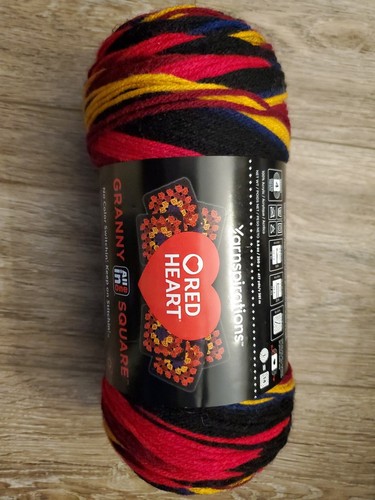 New 1 Skein Red Heart All In One Granny Square Yarn 8.8oz Black - Moody Cherry - Picture 1 of 3