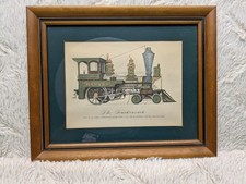 Vtg Framed Steam Engine Locomotive Train Print Railroad Wall Art Decor