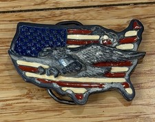 Eagle Over USA Flag Belt Buckle 1926 Enamel 1989 VTG 2x3  For 1.5  Belt 3-D