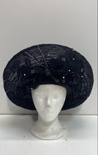 Ms. Divine Women's Black Lace Sequin Rhinestone Bow Formal Church Sunday Hat