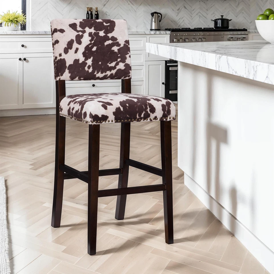 Linon Corey 30" Cow Print Bar Stool with Frame in Dark Espresso Wood - Image 2 of 4