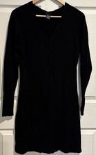 BCBGMAXAZRIA V-Neck Knee Length Long Sleeve Lightweight Sweater dress Black L