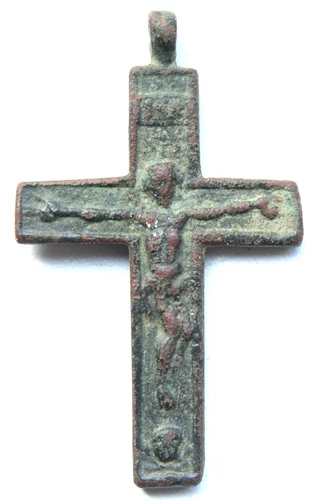 Ancient Old Catholic Bronze Cross Crucifix (Y26-09-07)