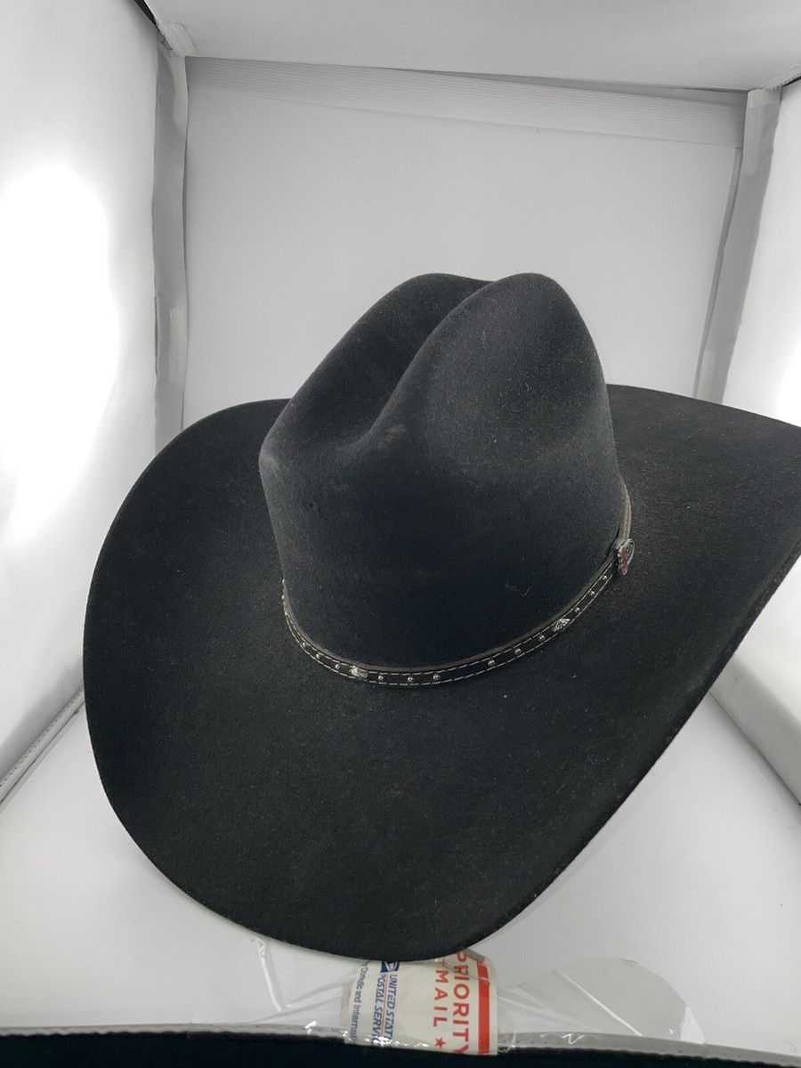 Vintage JUSTIN 100% Wool Cowboy Hat Black Authentic Western XX