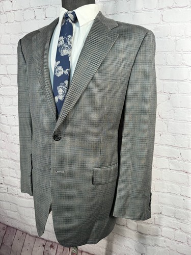 CHAPS Mens Gray HOUNDSTOOTH CHECK SILK WOOL Suit Sport Coat Blazer Jacket 40R - Picture 2 of 9