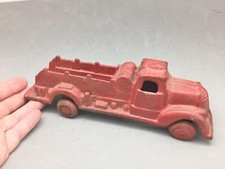 Vintage Cast Iron Red Fire Truck Toy Taiwan Iron Wheels Metal Axles 9"