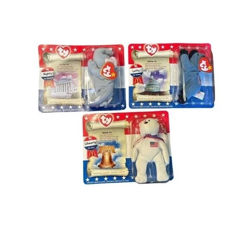 Vintage TY Political beanie babies set of 3 Lefty Donkey,Righty Elephant,Liberty