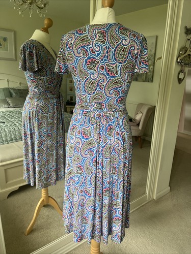 BODEN Evangeline Blue Paisley Print Jersey Mock Wrap Dress - Size 10L - Picture 3 of 7
