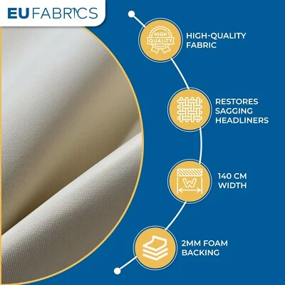 IVORY CAR HEADLINER FABRIC 2MM FOAM BACKED Automobile Trimmings Upholstery 140CM