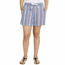 NWT Nautica Women Blue Striped Linen Blend Shorts W/Pockets Size Small 65 JJ071